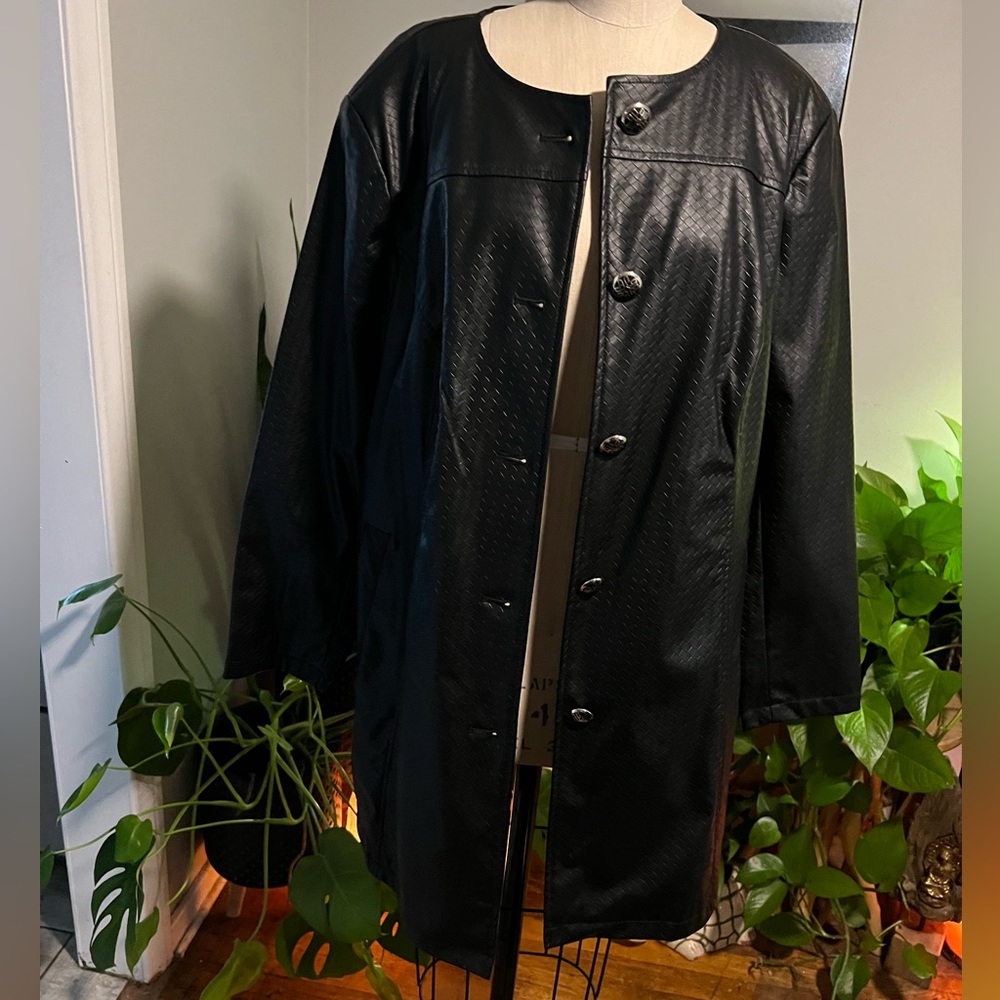 Dennis Baso Vegan Fake Leather Polyurethane Elegant Black Coat QVC Fall Winter